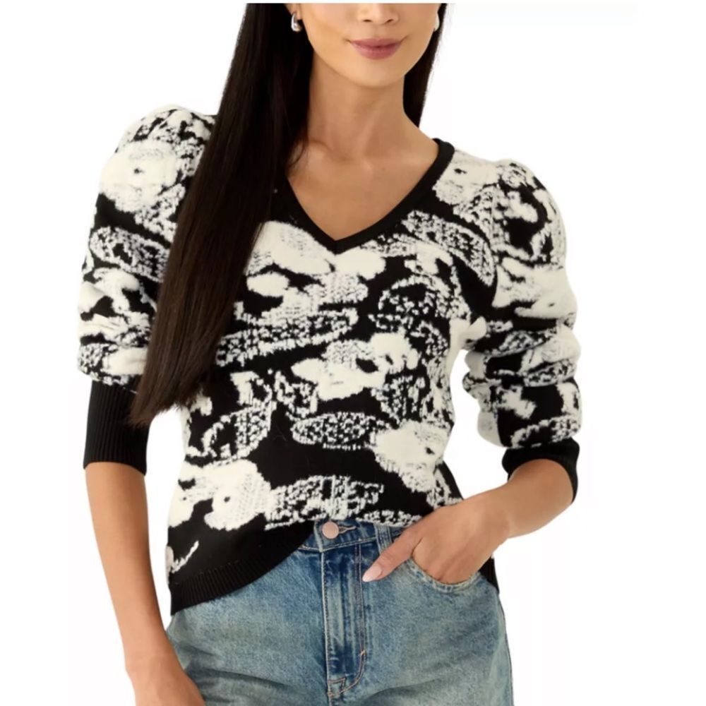 Jason Wu Women's Long Puff Sleeve Printed V-Neck Sweater!